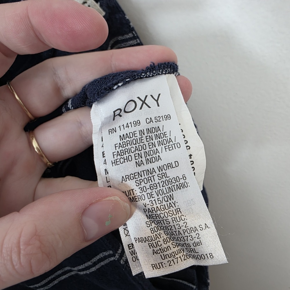 Roxy Blue White Striped Tell Me Ok High Waist Linen Wide Leg Cropped Pants XL - Picture 6 of 11
